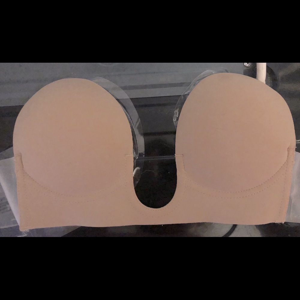 Strapless tan plunge sticky bra, wore once